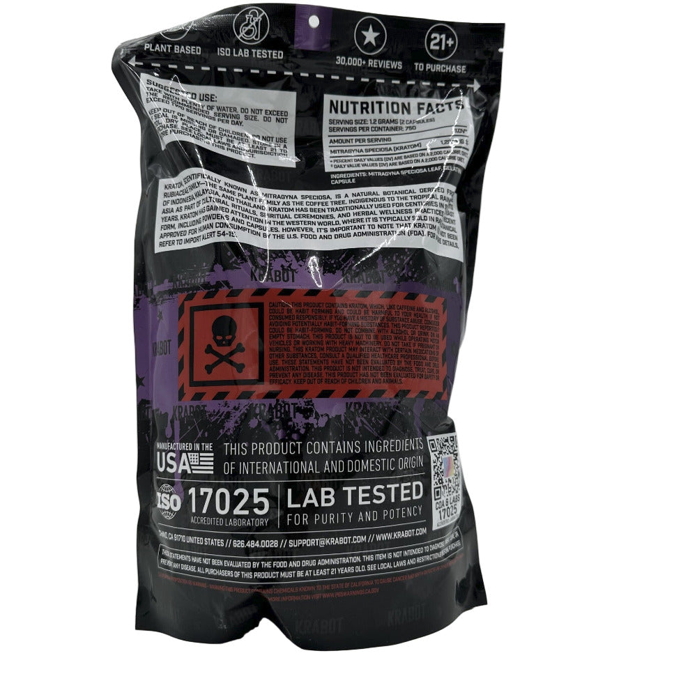 Black supplement package with red and white text on a gray background
