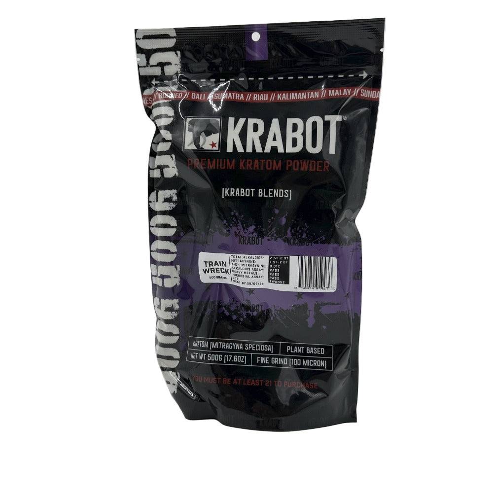 Krabot premium kratом powder packaging on a white background