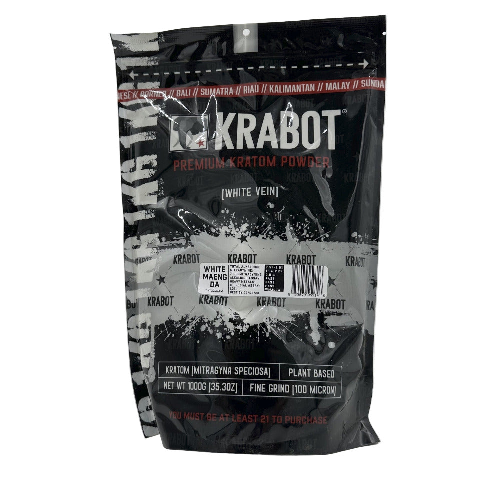 Krabot premium kratom powder packaging on a white background