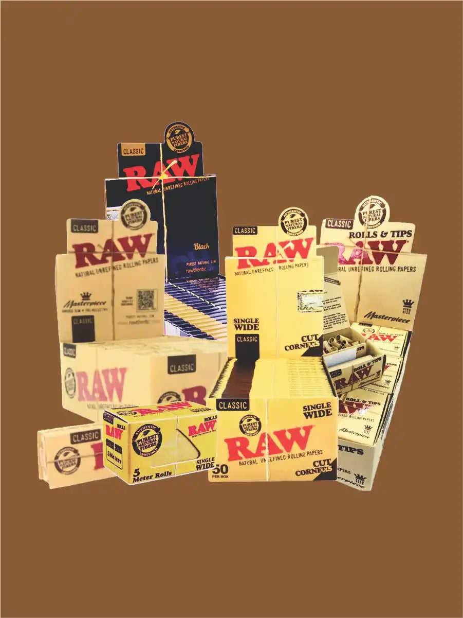 Assorted RAW rolling papers.