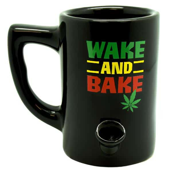 Black Wake and Bake Ceramic Coffee Mug Pipe - Smoke Shop Wholesale. Done Right.