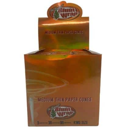 BLUNT WRAP BRAND PAPER CONES GOLD K/S MEDIUM THIN 30 CT BOX 3 CONES PER PK - Smoke Shop Wholesale. Done Right.