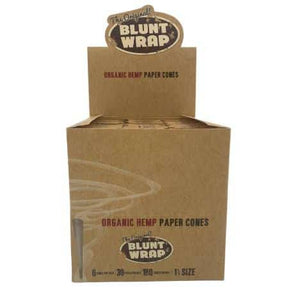 BLUNT WRAP BRAND PAPER CONES ORGANIC HEMP 1 1/4 30 CT BOX 6 CONES PER PK - Smoke Shop Wholesale. Done Right.