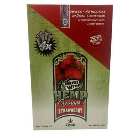 BLUNT WRAP HEMP WRAP STRAWBERRY W/ TIP & CBD 15 CT BOX 4 WRAPS PER PK - Smoke Shop Wholesale. Done Right.