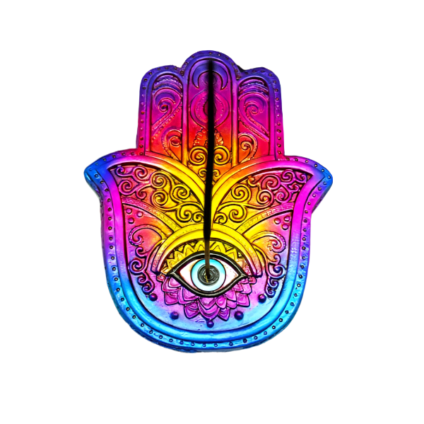 Colorful ombre hamsa hand incense burner plate 