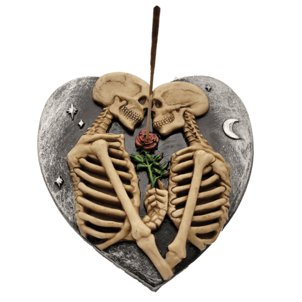 two skeleton lovers plate incense burner