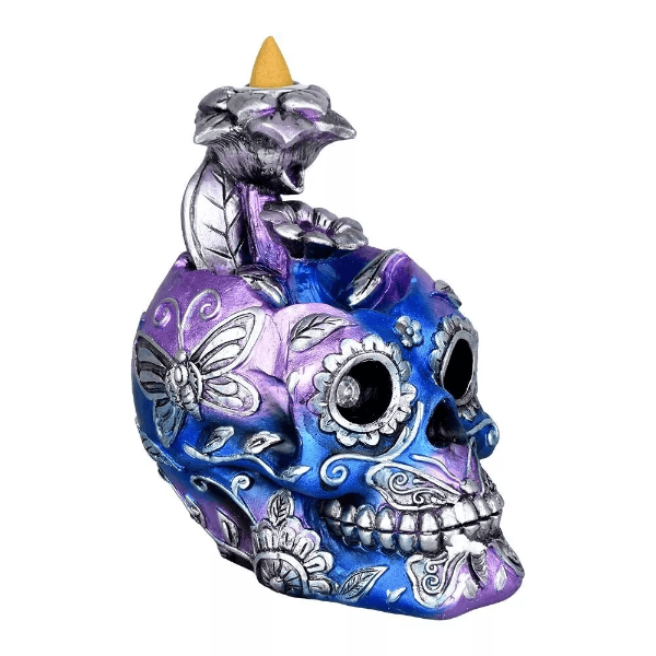 Metallic Sugar Skull Backflow Incense Burner