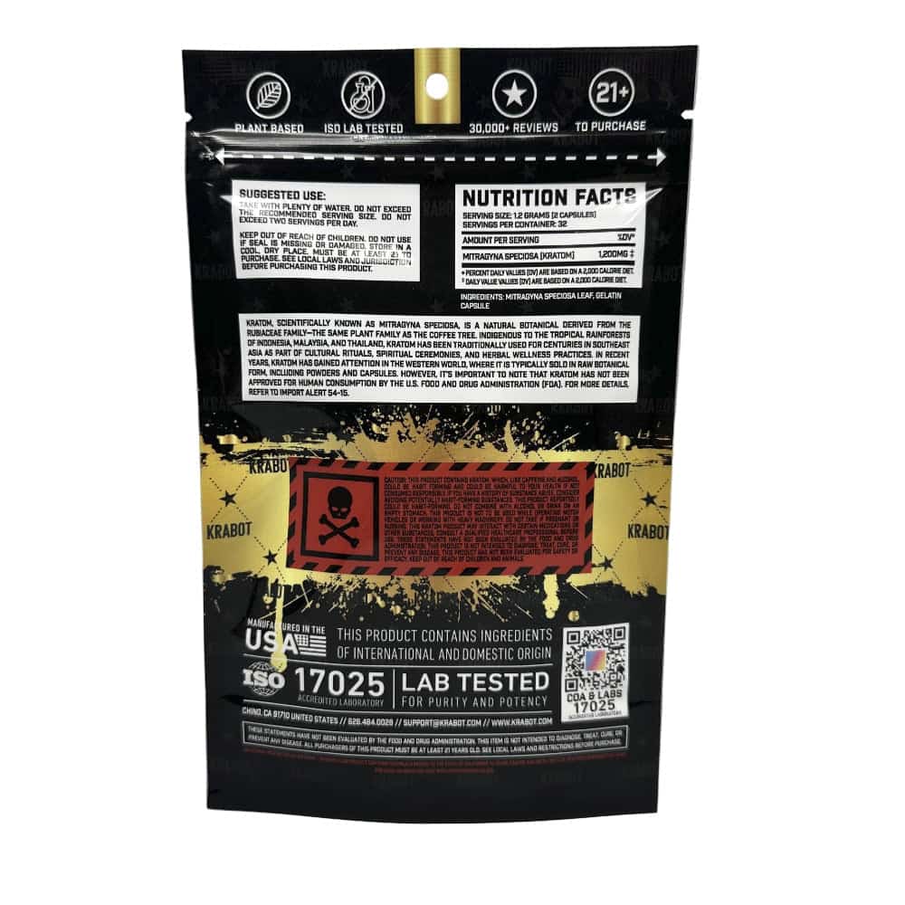 KRABOT GOLD BALI 65CT PREMIUM KRATOM CAPSULES - Smoke Shop Wholesale. Done Right.