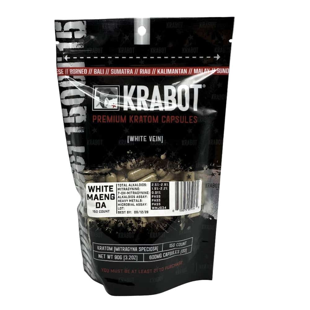 KRABOT WHITE MAENG DA 150CT PREMIUM KRATOM CAPSULES - Smoke Shop Wholesale. Done Right.
