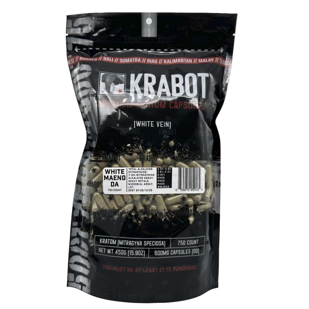 KRABOT WHITE MAENG DA 750CT PREMIUM KRATOM CAPSULES - Smoke Shop Wholesale. Done Right.
