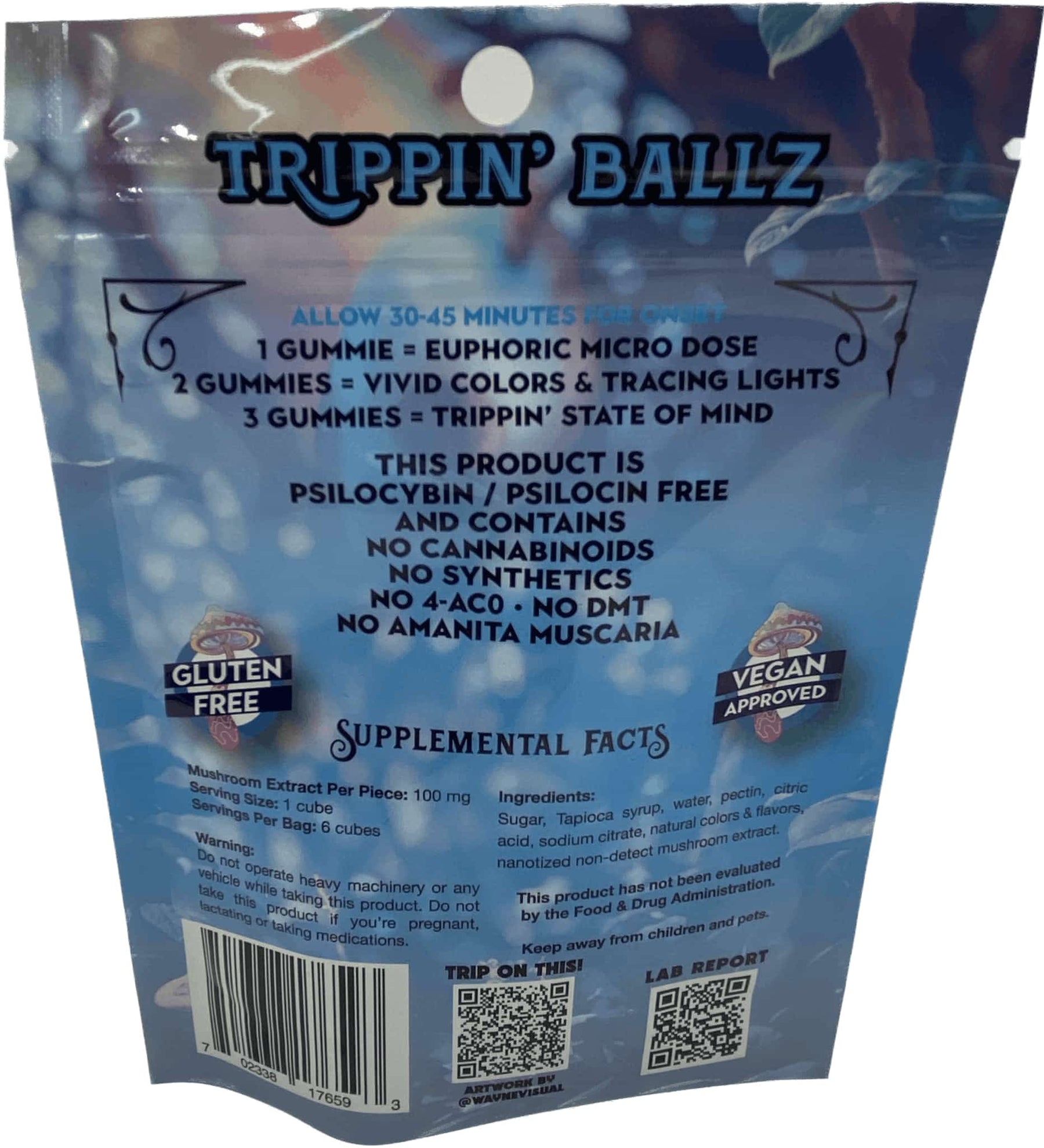 MODERN DAY MIRACLES Trippin’ Ballz Non-Detect Magic Mushroom Extract Gummies 100mg 6ct Blueberry Flavored - Smoke Shop Wholesale. Done