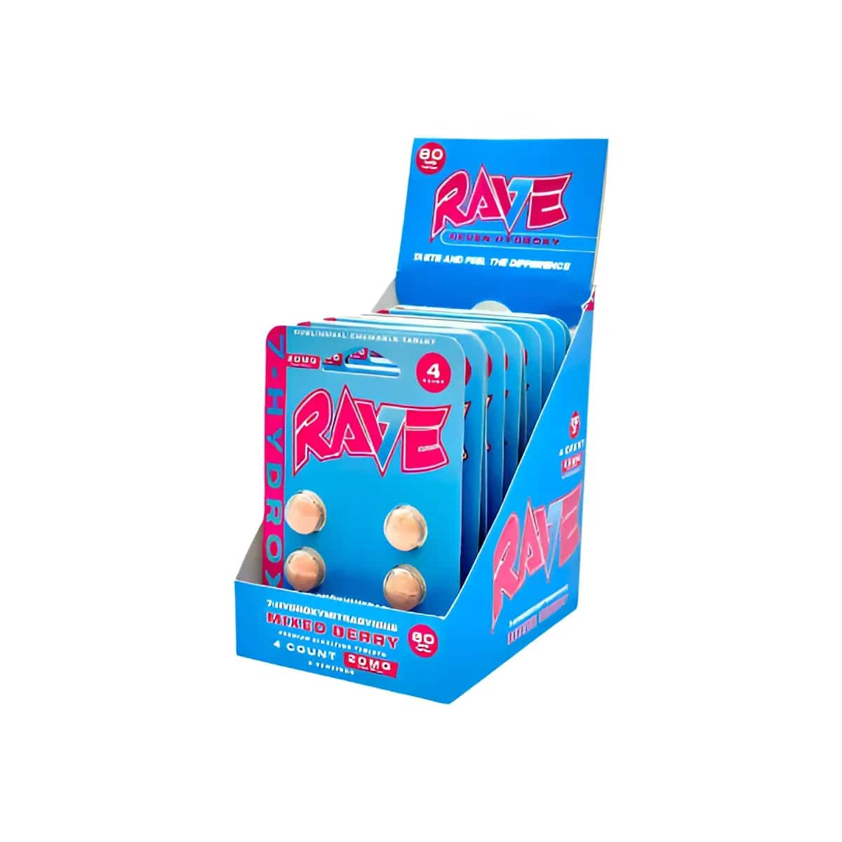 RAVE 7 HYDROXY 4 CT TABLETS 20 MG EACH 80 MG PER CARD 10 CT DISPLAY - Smoke Shop Wholesale. Done Right.