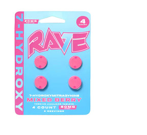 RAVE 7 HYDROXY 4 CT TABLETS 20 MG EACH 80 MG PER CARD 10 CT DISPLAY - Smoke Shop Wholesale. Done Right.
