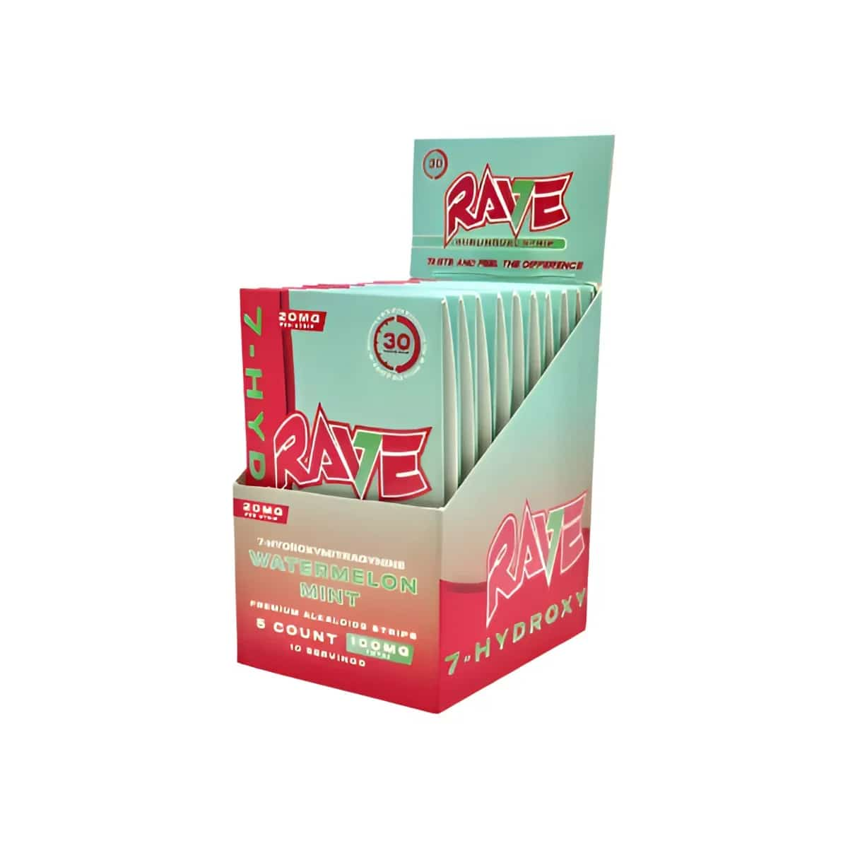 RAVE 7 HYDROXY 5 CT SUBLINGUAL STRIPS 20MG EACH STRIP 100MG PER CARD 10 CT DISPLAY - Smoke Shop Wholesale. Done Right.