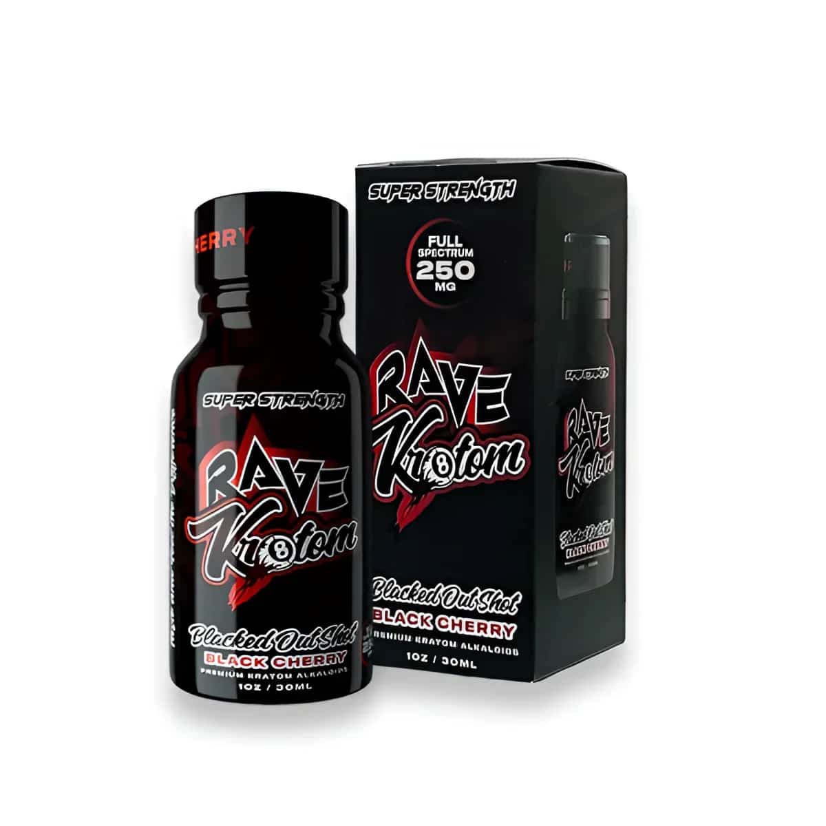 RAVE BLACKED OUT SHOT. BLACK CHERRY FLAVORED 250 MG MIT 1 OZ 12 CT DISPLAY - Smoke Shop Wholesale. Done Right.