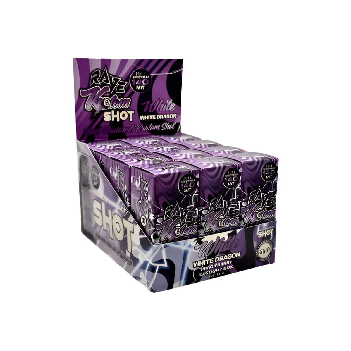 RAVE WHITE DRAGON SHOT PEACH BERRY FLAVORED 140 MG MIT 15 ML 12 CT DISPLAY - Smoke Shop Wholesale. Done Right.