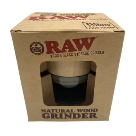 RAW BIRCH TOP WOOD & GLASS STORAGE GRINDER W/ BLACK GLASS - Smoke Shop Wholesale. Done Right.