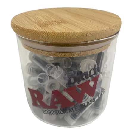 RAW Black Brand Glass Tips 50ct Display Jar - Smoke Shop Wholesale. Done Right.