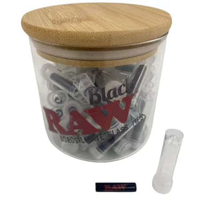RAW Black Brand Glass Tips 50ct Display Jar - Smoke Shop Wholesale. Done Right.