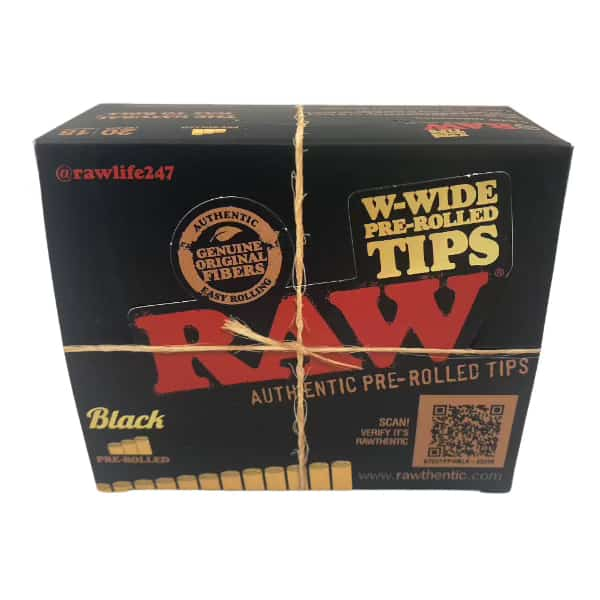 RAW Black Wide Pre-Rolled ’W’ Tips 20ct Box - Smoke Shop Wholesale. Done Right.