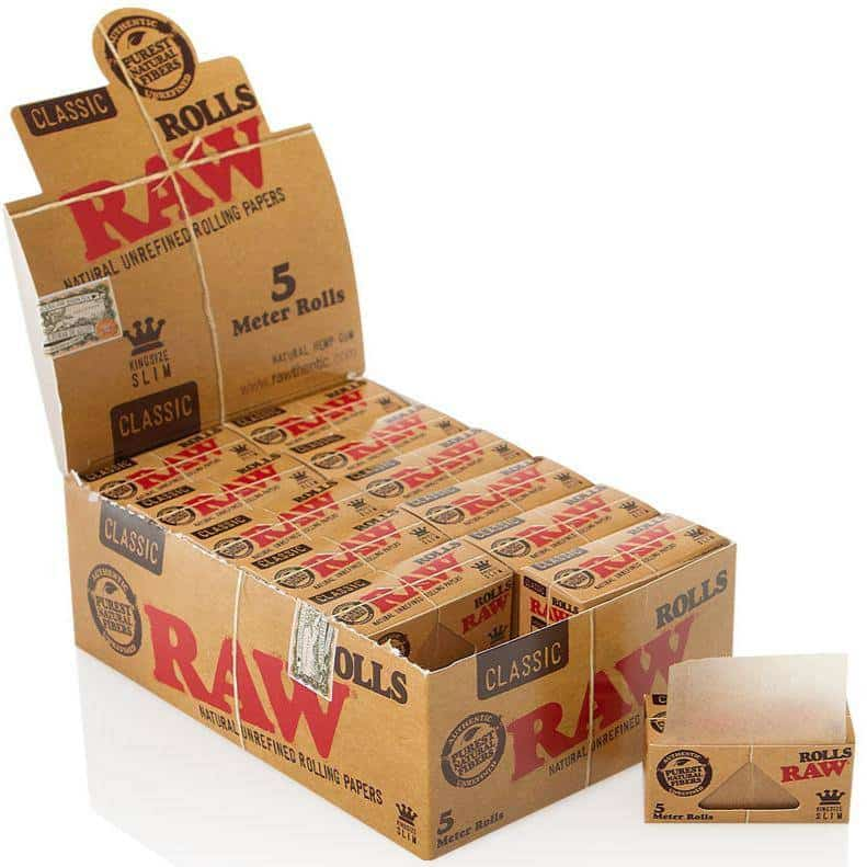 RAW Classic King Size Rolls 5 METERS EACH 24 CT BOX - Smoke Shop Wholesale. Done Right.