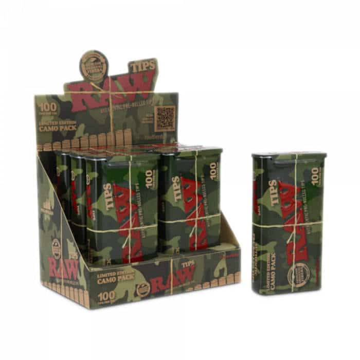 RAW PRE-ROLLED TIPS 100 CT CAMO TIN 6 CT DISPLAY *LIMITED EDITION* - Smoke Shop Wholesale. Done Right.