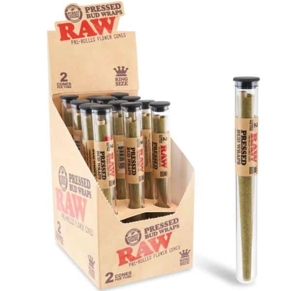 RAW Pressed Bud Wrap Cones King Size 2 pk 12 Ct Display - Smoke Shop Wholesale. Done Right.