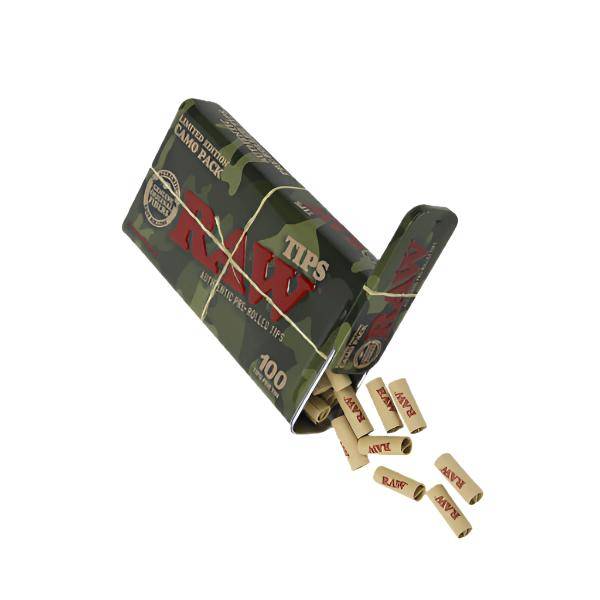 RAW PRE-ROLLED TIPS 100 CT CAMO TIN 6 CT DISPLAY *LIMITED EDITION*