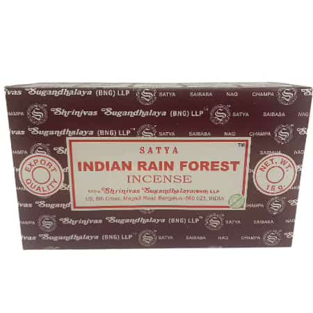 Satya 15g Indian Rain Forest Incense Sticks 12 ct Box - Smoke Shop Wholesale. Done Right.