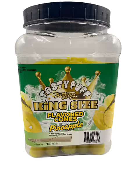 TASTY TASTY TIPS PINEAPPLE KING SIZE FLAVORED CONES 30 CT JAR 3 CONES PER PACK - Smoke Shop Wholesale. Done Right.