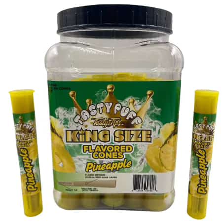 TASTY TASTY TIPS PINEAPPLE KING SIZE FLAVORED CONES 30 CT JAR 3 CONES PER PACK - Smoke Shop Wholesale. Done Right.
