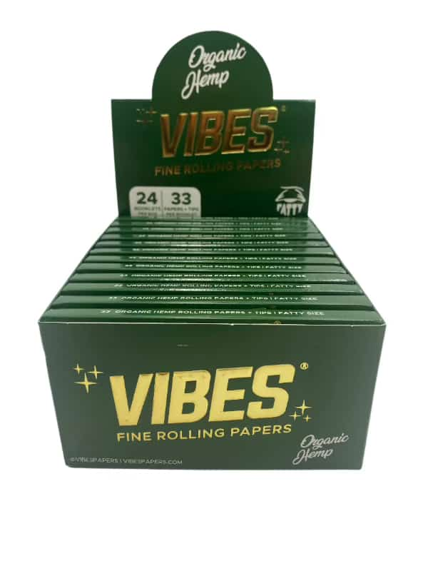 Vibes King Size Fatty Organic Hemp Rolling Papers W/ Tips 24ct Box 33 LPB - Smoke Shop Wholesale. Done Right.