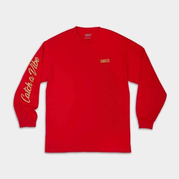 VIBES Red Catch A Vibe Long Sleeve Shirt Medium - Smoke Shop Wholesale. Done Right.