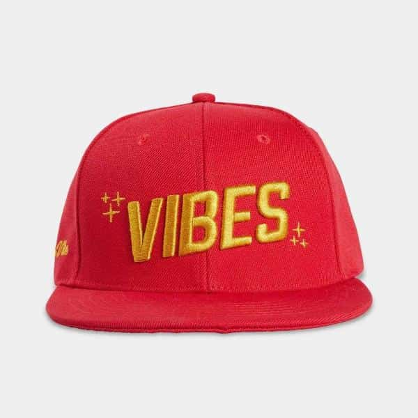 VIBES Red Snap Back Hat With Gold Logo - Smoke Shop Wholesale. Done Right.