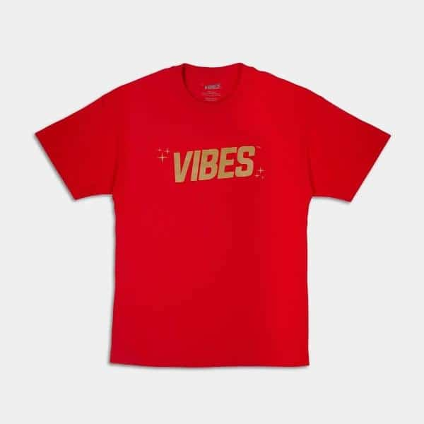 VIBES Red With Gold Logo T-Shirt Small - Smoke Shop Wholesale. Done Right.