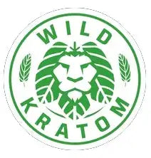 Wild kratom leaf sticker with green text and design on white background.