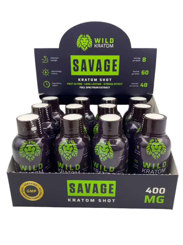 WILD KRATOM SAVAGE KRATOM SHOTS (280MG MIT / 400MG TOTAL) 12 CT DISPLAY - Smoke Shop Wholesale. Done Right.