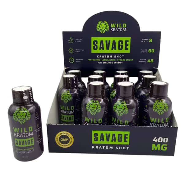 WILD KRATOM SAVAGE KRATOM SHOTS (280MG MIT / 400MG TOTAL) 12 CT DISPLAY - Smoke Shop Wholesale. Done Right.