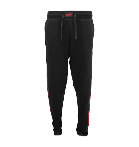 Raw Black Sweat Pants w/ Red Side Logo X-Small