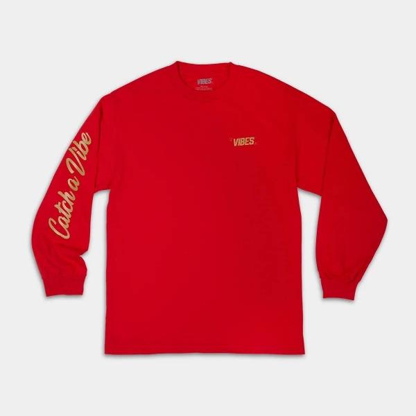 VIBES Red Catch A Vibe Long Sleeve Shirt Medium