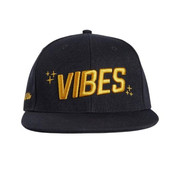 VIBES Black Snap Back Hat With Gold Logo