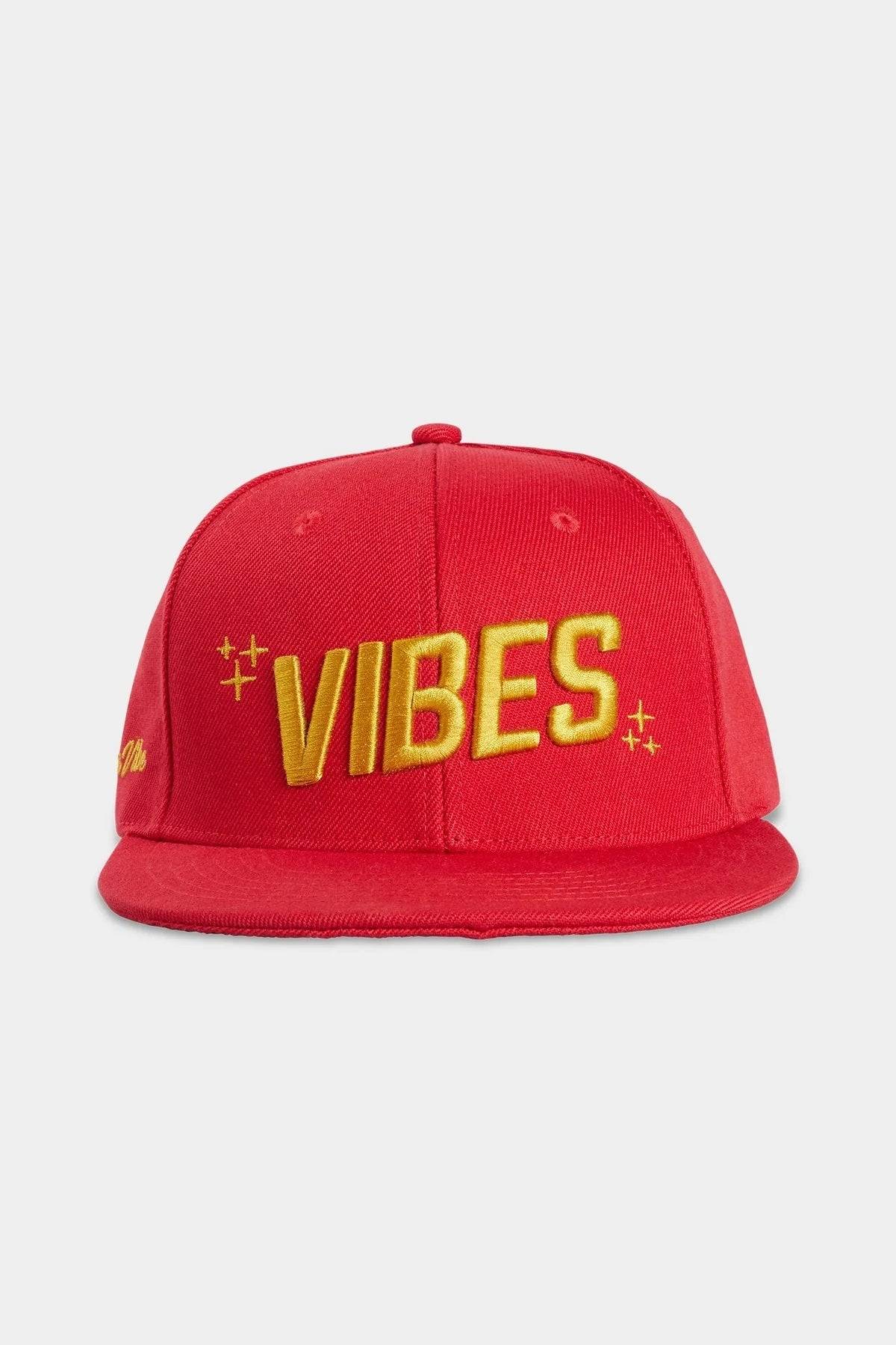 VIBES Red Snap Back Hat With Gold Logo