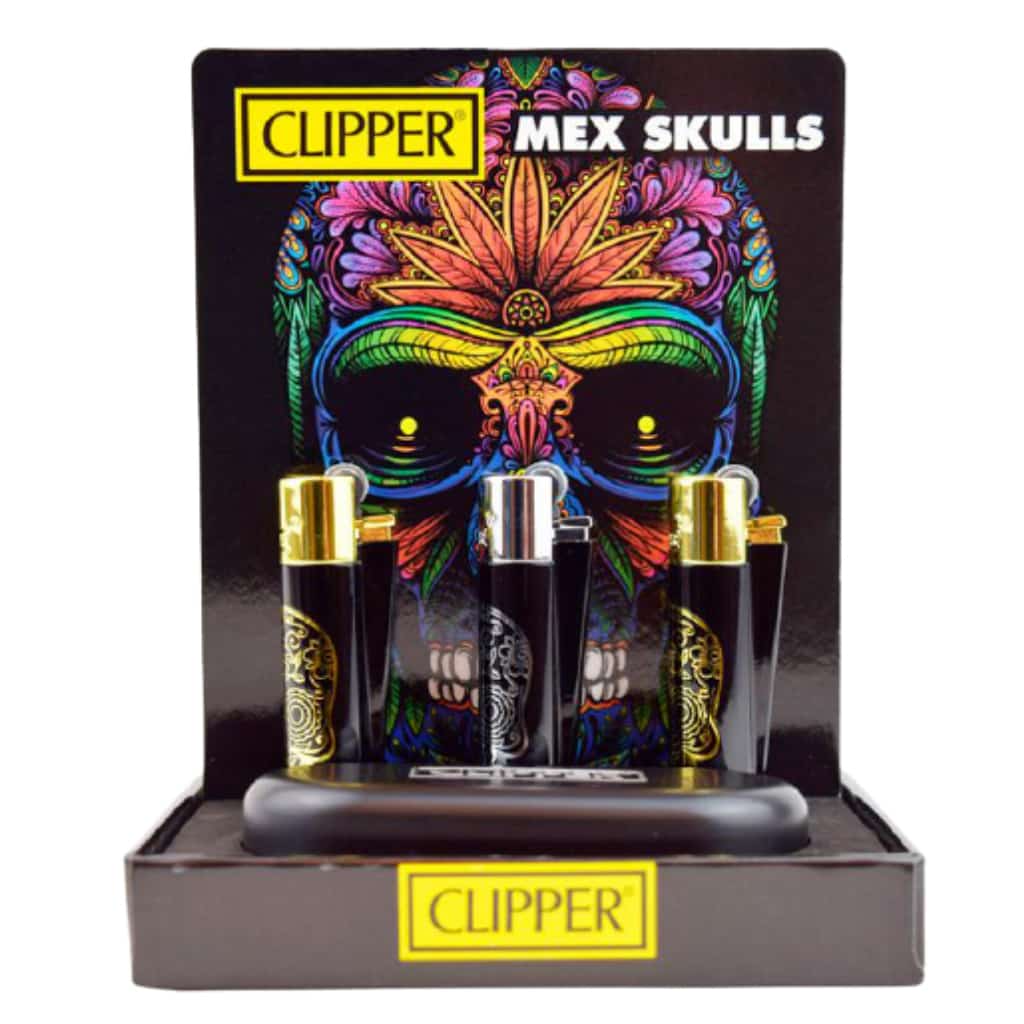Clipper Metal Mex Skulls Lighter - Smoke Shop Wholesale. Done Right.