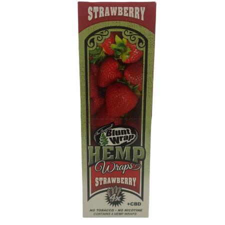 BLUNT WRAP HEMP WRAP STRAWBERRY W/ TIP & CBD 15 CT BOX 4 WRAPS PER PK