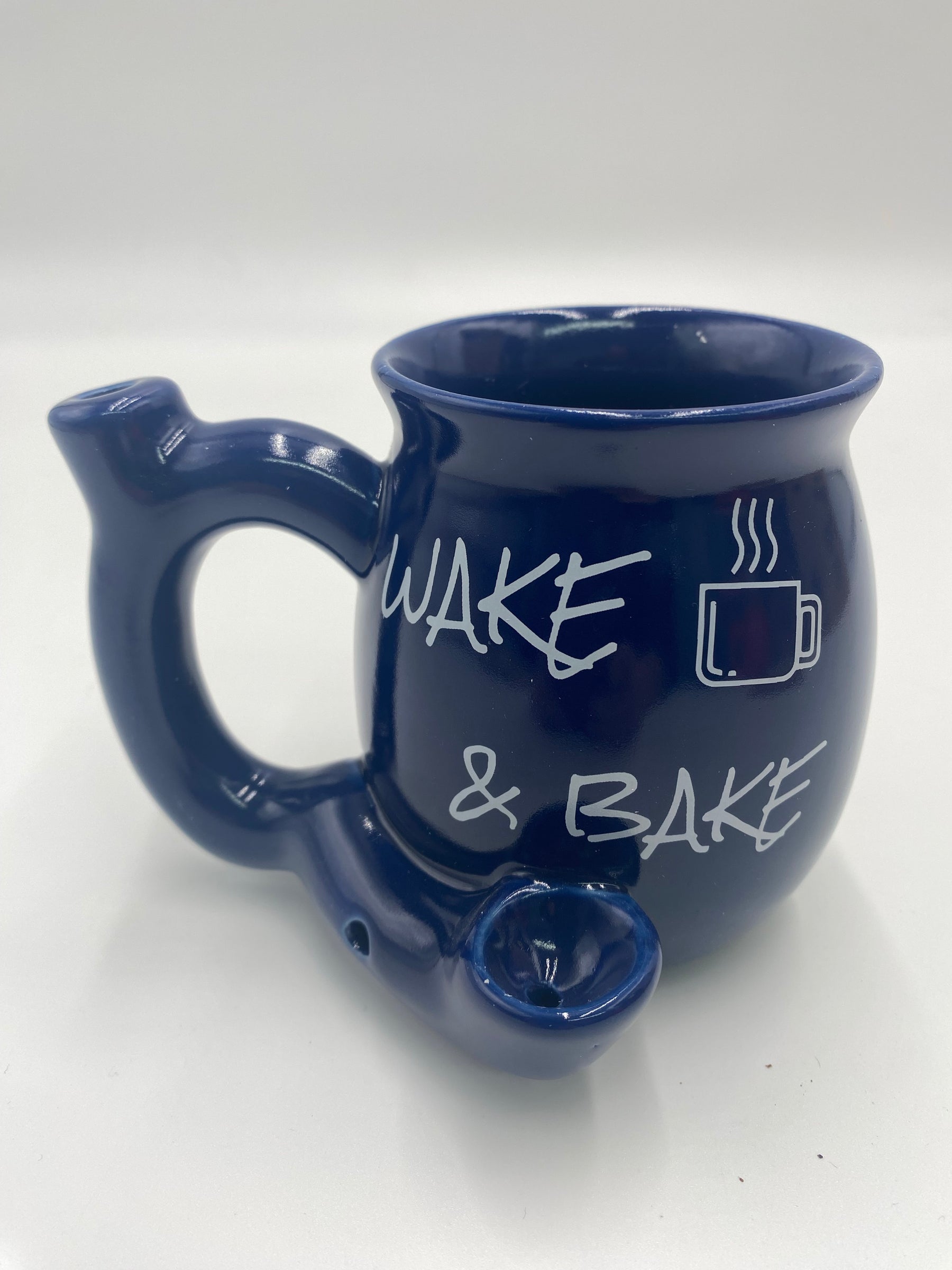 BLUE WAKE & BAKE CERAMIC COFFEE MUG PIPE