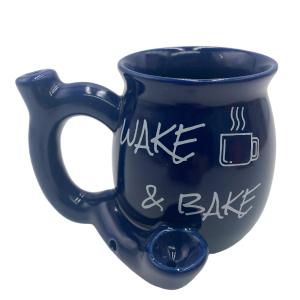 BLUE WAKE & BAKE CERAMIC COFFEE MUG PIPE