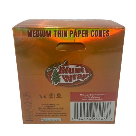 BLUNT WRAP BRAND PAPER CONES GOLD K/S MEDIUM THIN 30 CT BOX 3 CONES PER PK