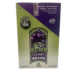 BLUNT WRAP HEMP WRAP GRAPE W/ TIP & CBD 15 CT BOX 4 WRAPS PER PK