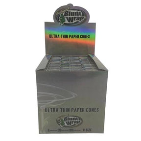 BLUNT WRAP BRAND PAPER CONES SILVER 1 1/4 ULTRA THIN 30 CT BOX 6 CONES PER PK