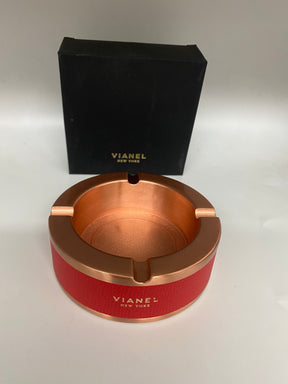 VIANEL ROSE GOLD COLORED ASHTRAY W/ RED CALFSKIN WRAP  *** CLOSEOUT***